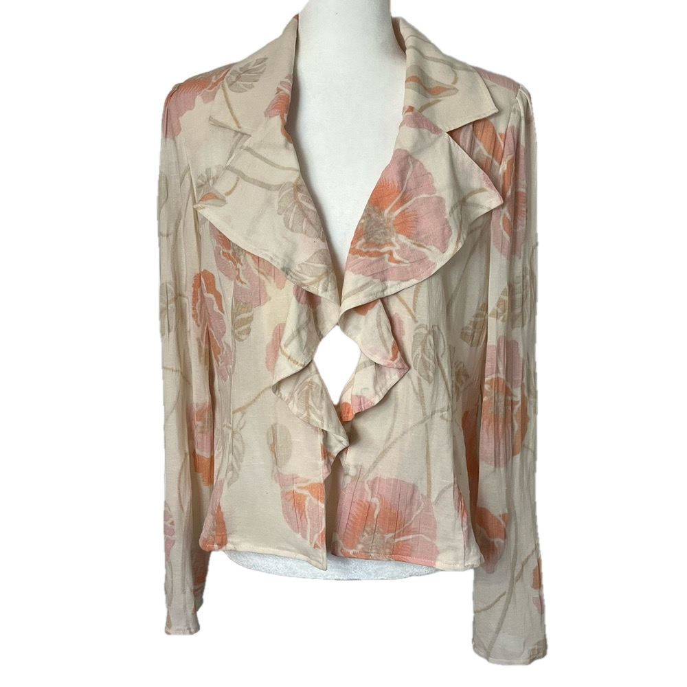 Vintage Raffinalla Cotton/Linen Peach Cream Floral Suit M Cottagecore Grandma